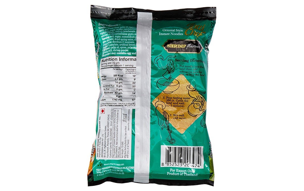 Thai Chef Oriental Style Instant Noodles Shrimp Flavour   Pack  70 grams
